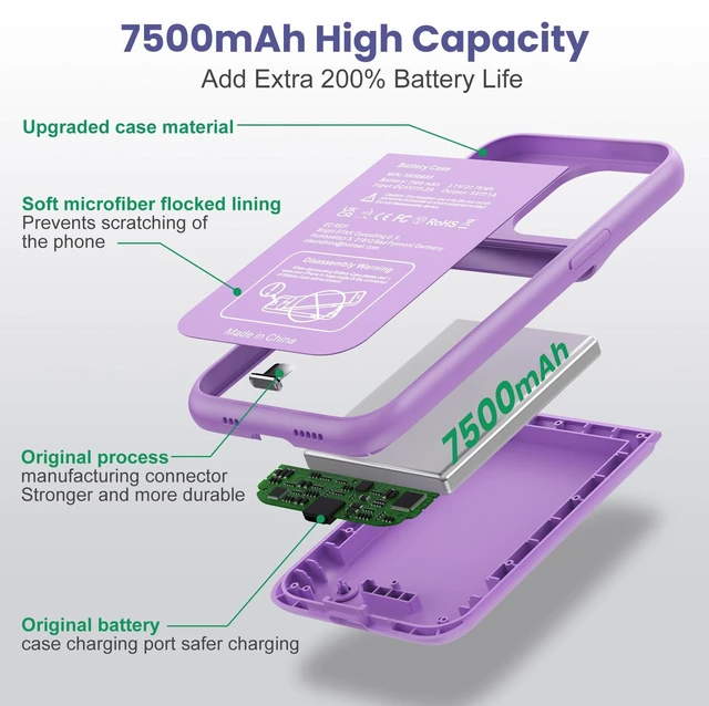 Alt view image 3 of 7 - Battery Case for iPhone 13/13 Pro/14, 7500 mAh Smart Battery Case, Additional Battery Charging Case, Portable Mobile Phone Case, Battery, Removable Power Bank Case, Battery Case for iPhone 13/13