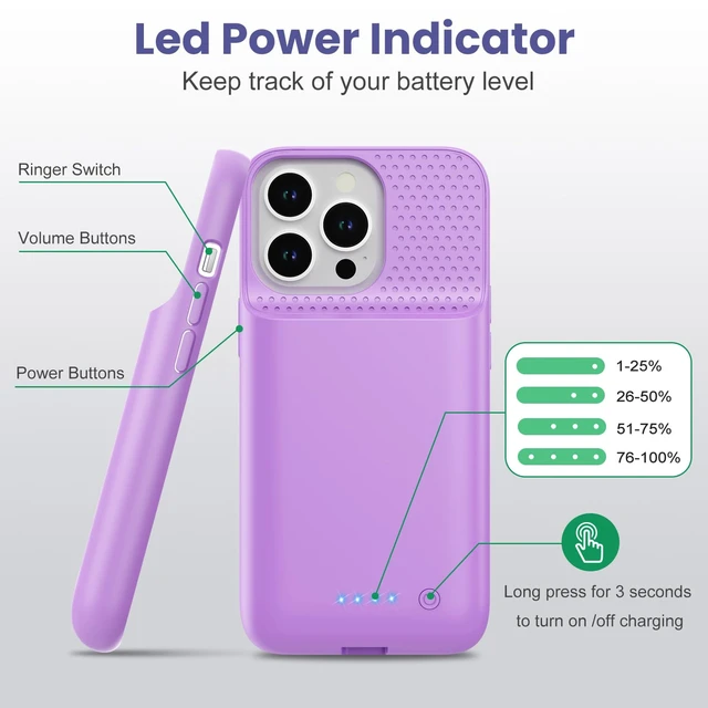 Alt view image 7 of 7 - Battery Case for iPhone 13/13 Pro/14, 7500 mAh Smart Battery Case, Additional Battery Charging Case, Portable Mobile Phone Case, Battery, Removable Power Bank Case, Battery Case for iPhone 13/13
