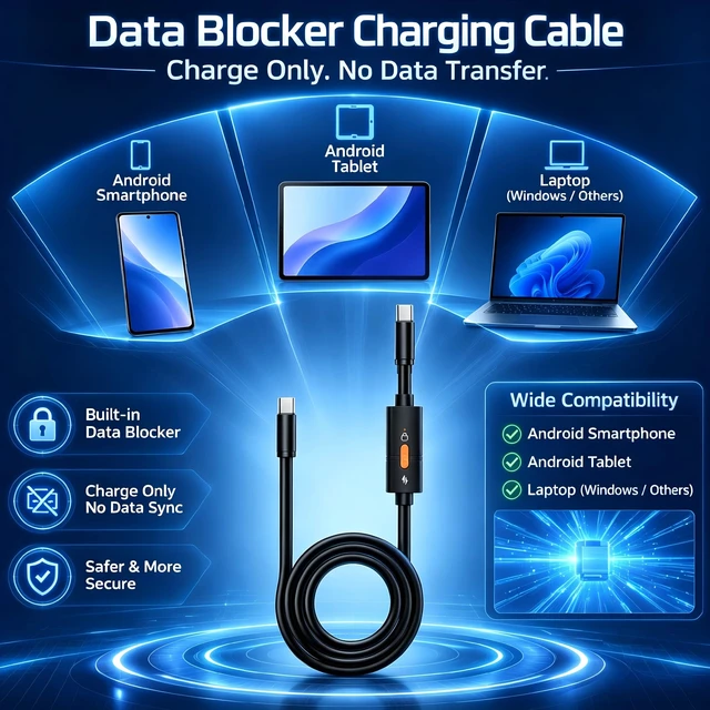 Alt view image 6 of 7 - USB-C Data Blocker Cable 120W Silicone Fast Charging Cable 3.3ft, Orange | Juice Jacking Protection, Liquidsilicone, 6mm Thick, 45000+ Bend Tested, E-Marker Chip, LED Indicator, 480Mbps Data Transfer