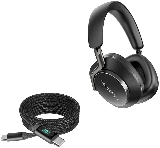 Main image of BoxWave Cable Compatible with Bowers & Wilkins Px8 - PowerDisplay PD Cable (6ft) - USB-C to USB-C (100W), LED Wattage Info Extra Long Braided Nylon - Jet Black
