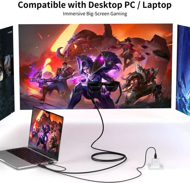 Alt view image 4 of 7 - Maqze Displayport to USB C Cable 4K@60Hz, 6FT Display Port to Type C Adapter with USB-C PD Power, Touch-Enabled for AR Glasses Xreal Air, Rayneo, Rokid, Touchable Portable Monitor