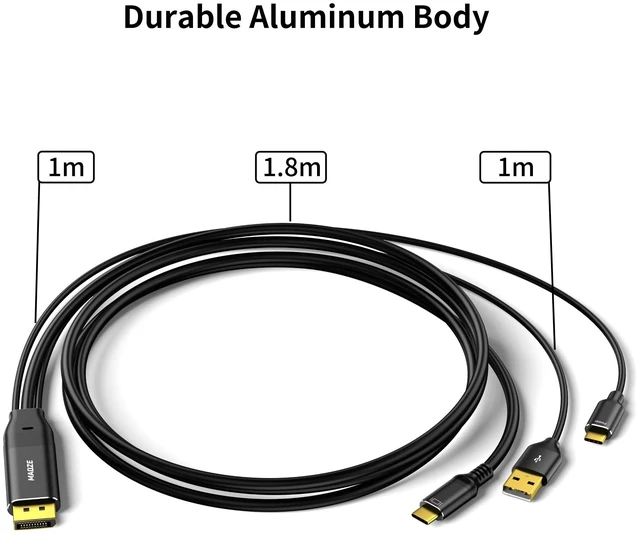 Alt view image 7 of 7 - Maqze Displayport to USB C Cable 4K@60Hz, 6FT Display Port to Type C Adapter with USB-C PD Power, Touch-Enabled for AR Glasses Xreal Air, Rayneo, Rokid, Touchable Portable Monitor