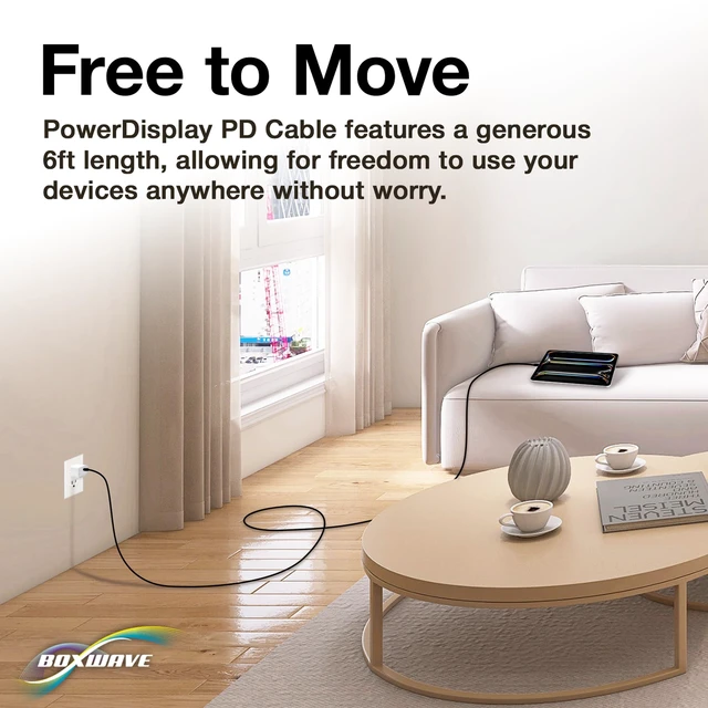 Alt view image 7 of 7 - BoxWave Cable Compatible with Bowers & Wilkins Px8 - PowerDisplay PD Cable (6ft) - USB-C to USB-C (100W), LED Wattage Info Extra Long Braided Nylon - Jet Black