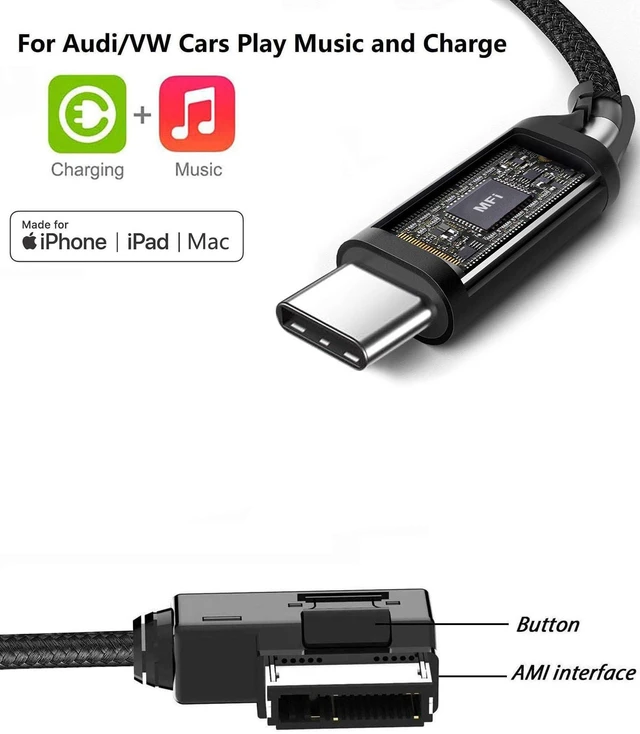 Alt view image 2 of 7 - USB-C to AMI Aux Cord for iPhone 18/17/16/15, Apple MFi Certified | Type-C to MMI Audio Cable Compatible with Audi A3/A4/A5/A6/A8/S4/S6/S8/TT, Nylon Braided Cord Car Audio Charging Dongle