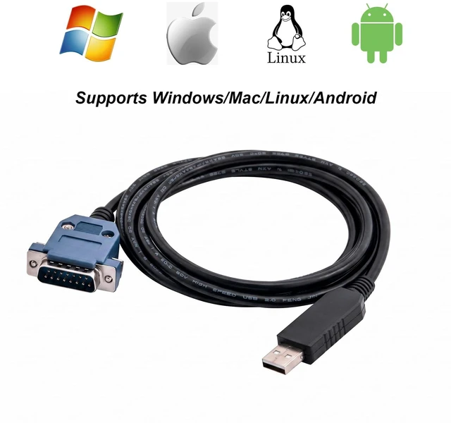 Alt view image 2 of 7 - 6Ft FT232RL USB to DB15 Serial Adapter Cable for YOKOGAWA Servo Drives | 1.8m, 15-Pin Male RS232 Programming Cable, for Industrial Automation