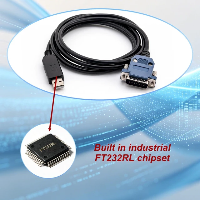 Alt view image 3 of 7 - 6Ft FT232RL USB to DB15 Serial Adapter Cable for YOKOGAWA Servo Drives | 1.8m, 15-Pin Male RS232 Programming Cable, for Industrial Automation