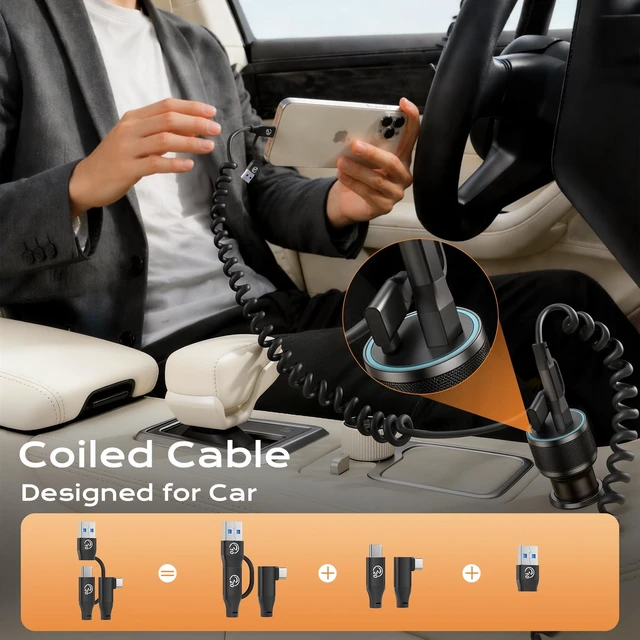 Alt view image 2 of 7 - Right Angle USB C Coiled Cable 1FT 2Pack, 20Gbps USBC 3.2 Gen 2 Data Cable | 4K Video Output, Short Type C Car Charger Cord for Android Auto/ CarPlay, 100W Charging for iPhone 17/16/15, Galaxy S26 S25