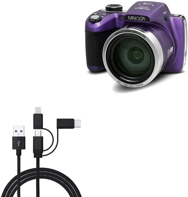 Main image of BoxWave Cable Compatible with Minolta MN35Z - AllCharge 3-in-1 Cable - Jet Black