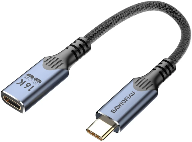 Main image of 1ft/0.3M usb c to usb c Extension Cable Compatible with Thunderbolt 5, high Speed 80gbps Data Transfer,240w USB 5 Type C Male to Female Extension Cable 5A Fast Charging,8K/16K Video Display.