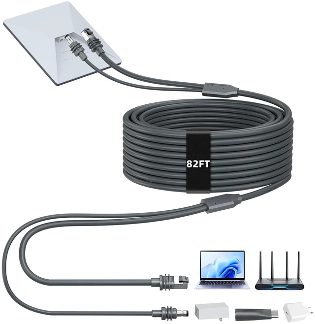 Main image of HanCenDa 2 in 1 for Starlink Mini Ethernet Cable 32.8FT/10M | Starlink Mini Power Cable + RJ45 Ethernet Cable, DC to DC, DC to C Power Cable Relacement Waterproof Accessries for Boat/RV