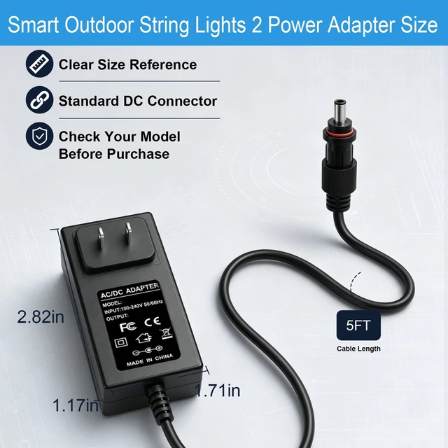 Alt view image 6 of 7 - 36V Power Adapter for Govee Smart Outdoor String Lights 2 Compatible with Govee H7037 H7038 H7039 Power Cord Charger