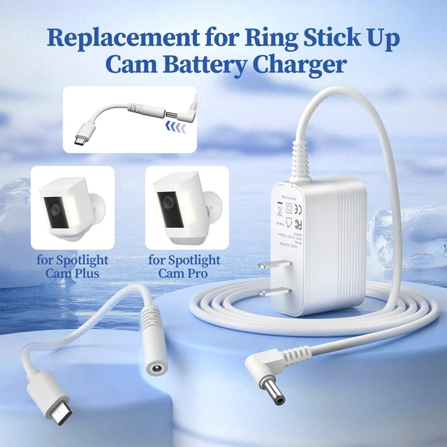 Alt view image 2 of 7 - 2 Pack Cam Charger for Ring Stick Up Cam Battery/Plug-in 3rd Gen/2nd Gen | Replacement for Ring Pan Tilt Stick Up Camera Power Supply 5M/16.4FT Indoor Outdoor Weatherproof Adapter