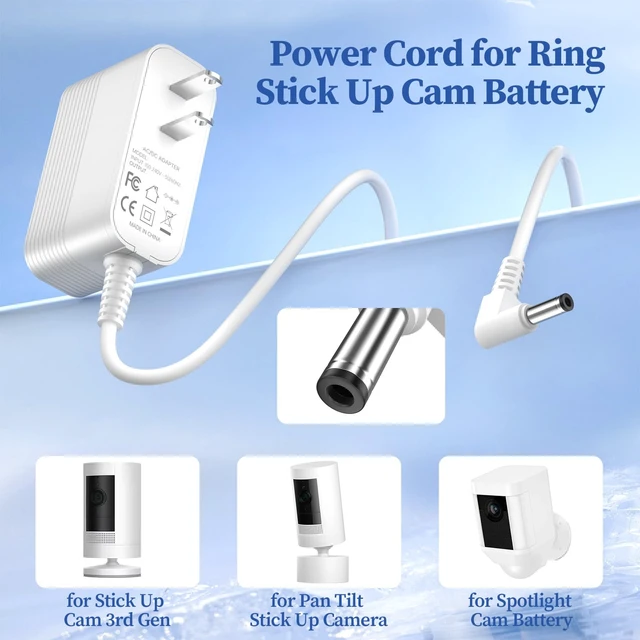 Alt view image 3 of 7 - 2 Pack Cam Charger for Ring Stick Up Cam Battery/Plug-in 3rd Gen/2nd Gen | Replacement for Ring Pan Tilt Stick Up Camera Power Supply 5M/16.4FT Indoor Outdoor Weatherproof Adapter