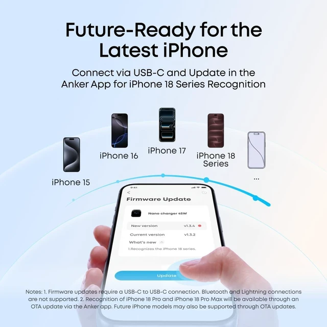 Alt view image 4 of 7 - Anker Nano Smart Display Charger, 45W Max USB C Charger for iPhone 18 Pro New iPhone Recognition and AVS Support via OTA Update, Care Mode Extends Battery Life, Phone Charger for iPhone 18/17 Pro Max
