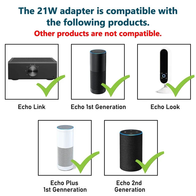 Alt view image 2 of 7 - ZTTXL 21W Power Adapter for Echo (1st & 2nd Generation), Echo Show (1st Gen), Echo Plus (1st Gen), Fire TV (2nd Gen), Echo Look, Echo Link, 5Ft AC Adapter Power Cord