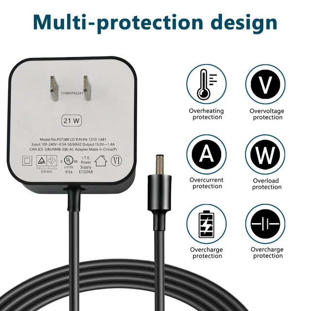 Alt view image 4 of 7 - ZTTXL 21W Power Adapter for Echo (1st & 2nd Generation), Echo Show (1st Gen), Echo Plus (1st Gen), Fire TV (2nd Gen), Echo Look, Echo Link, 5Ft AC Adapter Power Cord