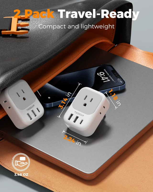 Alt view image 5 of 7 - European Travel Plug Adapter 2 Pack, Type C Plug | Not Voltage Converter, 4 Outlets 3 USB, For Europe Italy Spain France Portugal Iceland Germany