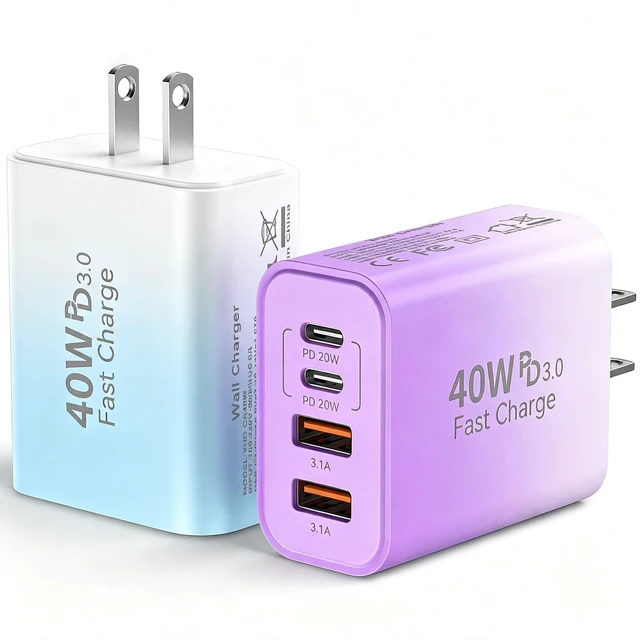 Main image of USB C Wall Charger Block, 40W USB Type C iPhone Charger Fast Charging Block 4-Port iPhone USB Wall Charger Cube Plug, PD+QC Fast Charging Brick Power Adapter for iPhone 17/16/15/14/13/12 Pro Max, iPad