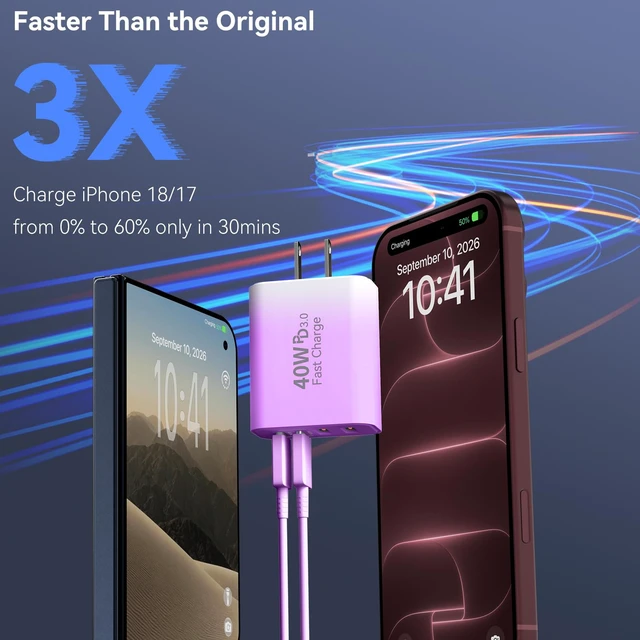 Alt view image 5 of 7 - USB C Wall Charger Block, 40W USB Type C iPhone Charger Fast Charging Block 4-Port iPhone USB Wall Charger Cube Plug, PD+QC Fast Charging Brick Power Adapter for iPhone 17/16/15/14/13/12 Pro Max, iPad