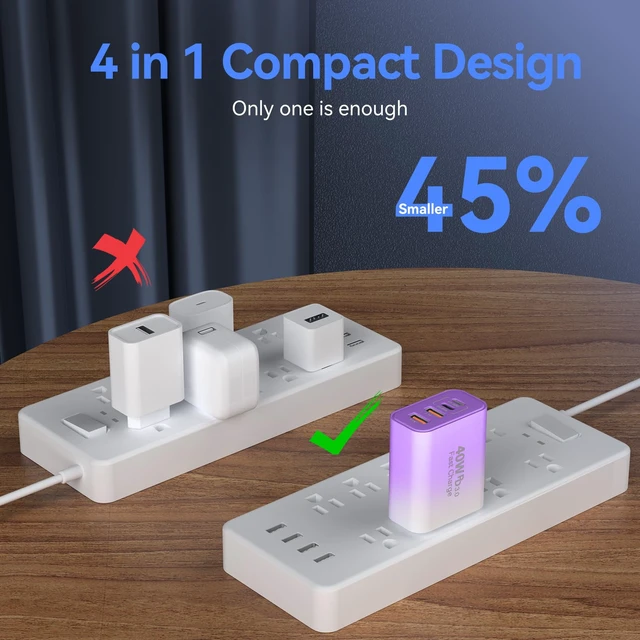 Alt view image 6 of 7 - USB C Wall Charger Block, 40W USB Type C iPhone Charger Fast Charging Block 4-Port iPhone USB Wall Charger Cube Plug, PD+QC Fast Charging Brick Power Adapter for iPhone 17/16/15/14/13/12 Pro Max, iPad
