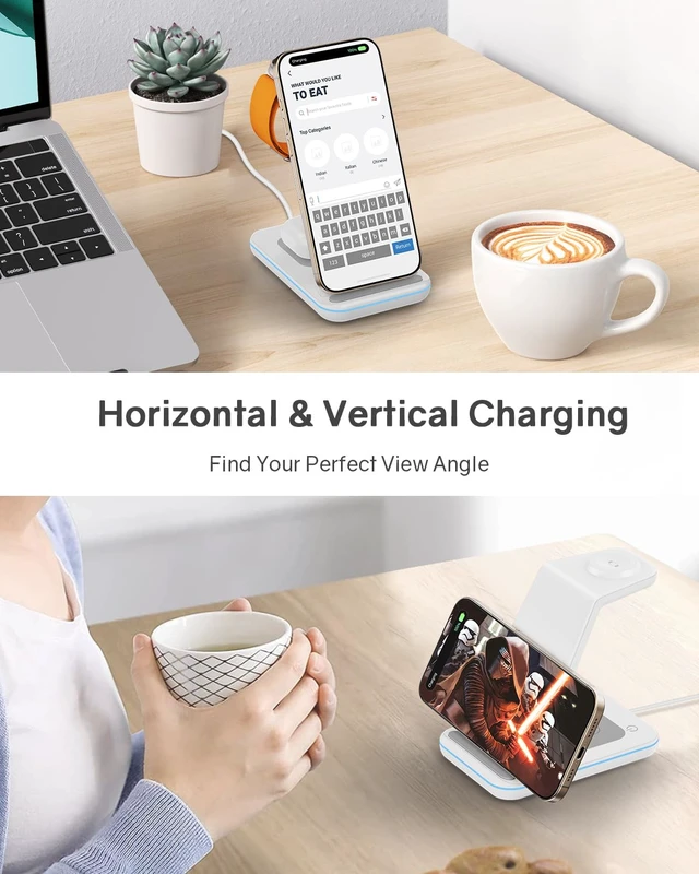 Alt view image 3 of 7 - Wireless Charging Station for Apple - 3 in 1 Wireless Charger Stand Dock Watch and Phone Charger Station for Apple Watch 11/8/7/SE/6/5/4/3/2, iPhone 17 Air 16-12 Pro Max SE XS X, Samsung, AirPods