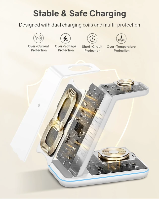 Alt view image 4 of 7 - Wireless Charging Station for Apple - 3 in 1 Wireless Charger Stand Dock Watch and Phone Charger Station for Apple Watch 11/8/7/SE/6/5/4/3/2, iPhone 17 Air 16-12 Pro Max SE XS X, Samsung, AirPods