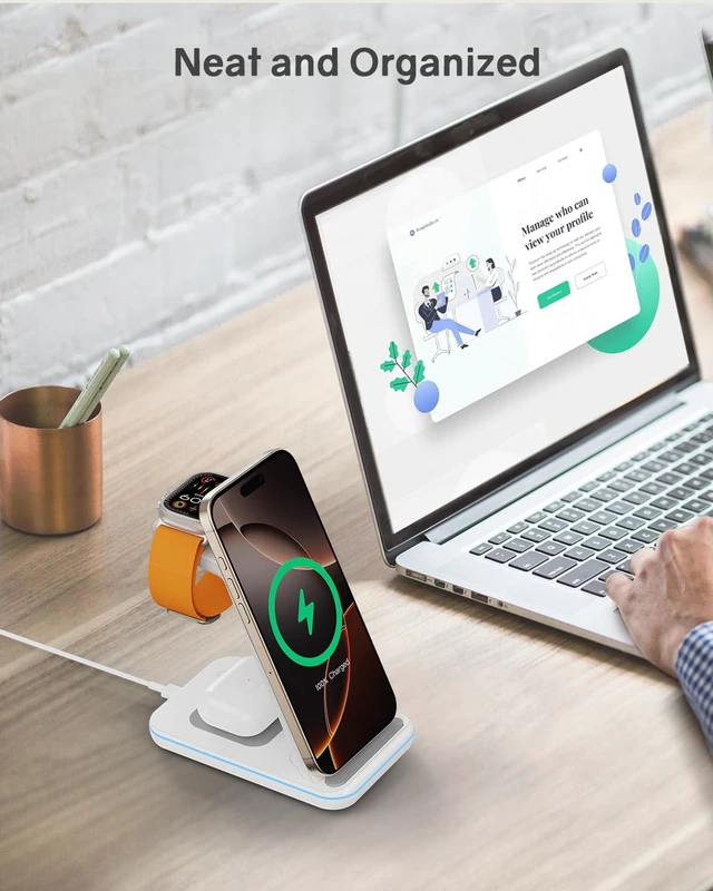 Alt view image 6 of 7 - Wireless Charging Station for Apple - 3 in 1 Wireless Charger Stand Dock Watch and Phone Charger Station for Apple Watch 11/8/7/SE/6/5/4/3/2, iPhone 17 Air 16-12 Pro Max SE XS X, Samsung, AirPods