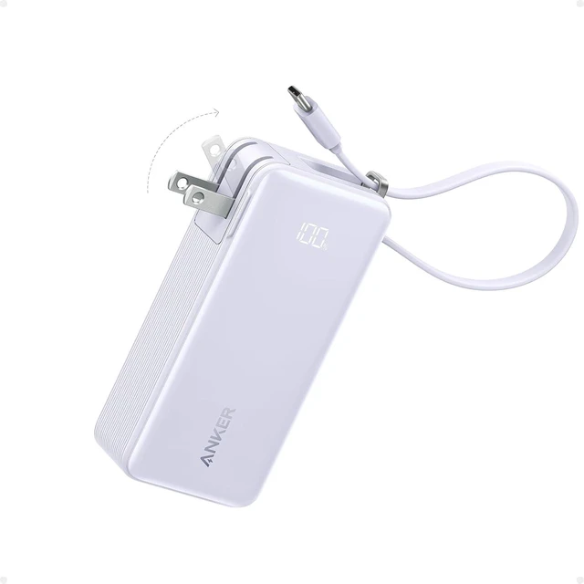 Main image of Anker Nano 3-in-1 Portable Charger,10,000mAh 30W Travel Power Bank | Battery Pack with Built-In USB-C Cable and Foldable Wall Plug, for iPhone 17 / 16 / 15 Series (Violet)
