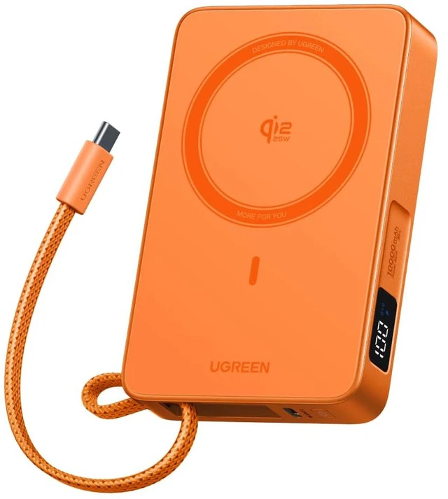 Main image of UGREEN MagFlow 10000mAh Qi2 25W Wireless Power Bank Built-in Cable | Qi2 25W wireless, built-in cable, 30W PD wired. MagSafe compatible with iPhone 18 Pro
