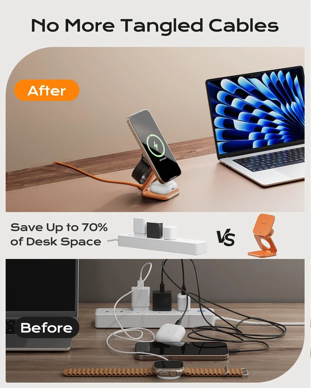 Alt view image 12 of 20 - SUPERONE 5-in-1 67W Retractable Wall Charger with USB-C and Apple Cables | Retractable Charger with Smart Display, iWatch Charging Pad, GAN Fast Travel Charger for MacBook/iPhone/iPad, Non Power Bank