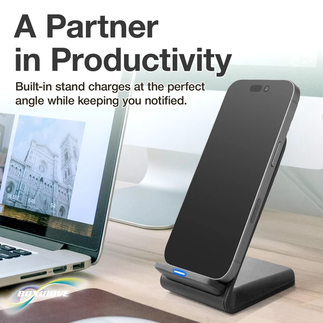 Alt view image 2 of 7 - BoxWave Charger Compatible with Xiaomi Mi 10 Pro - Wireless QuickCharge Stand (15W), Desktop Viewing Wireless Charging - Jet Black
