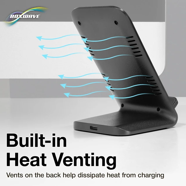 Alt view image 5 of 7 - BoxWave Charger Compatible with Xiaomi Mi 10 Pro - Wireless QuickCharge Stand (15W), Desktop Viewing Wireless Charging - Jet Black