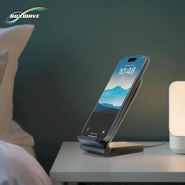 Alt view image 7 of 7 - BoxWave Charger Compatible with Xiaomi Mi 10 Pro - Wireless QuickCharge Stand (15W), Desktop Viewing Wireless Charging - Jet Black