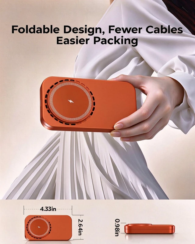 Alt view image 7 of 14 - 3-in-1 Magnetic Wireless Charging Station, Orange Phone Charger | Desk-to-travel dock with 360° viewing and active cooling for phone, watch and earbuds
