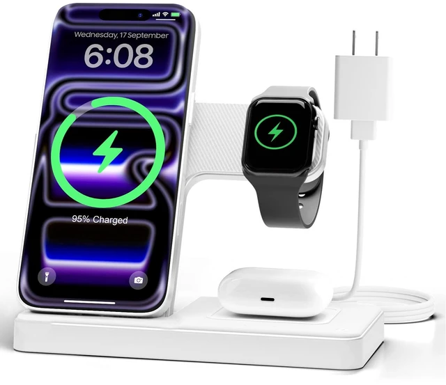 Main image of GETPALS Wireless Charger iPhone Charging Station for Apple Multiple Devices|3 in 1 Charger Stand for iPhone 18 Pro Max 17 17e 16 16e 15 14 13 12 & Watch Series 12-2 SE Ultra & Airpods 5 4 3 Pro, White