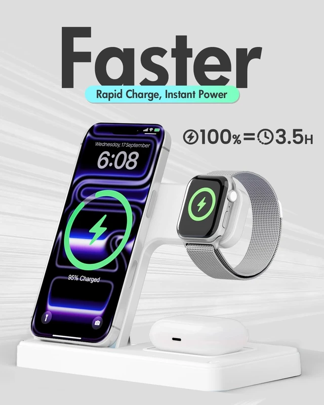 Alt view image 5 of 14 - GETPALS Wireless Charger iPhone Charging Station for Apple Multiple Devices|3 in 1 Charger Stand for iPhone 18 Pro Max 17 17e 16 16e 15 14 13 12 & Watch Series 12-2 SE Ultra & Airpods 5 4 3 Pro, White