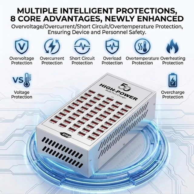 Alt view image 3 of 7 - 200W USB Charging Station,50-Port High Power Fast Charger Block,Multiple Desktop Charging Station with Smart IC Protection,Multi Port USB Charger for Multiple Devices,Great for Classroom,Office & Shop