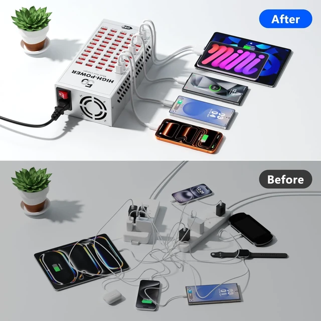 Alt view image 7 of 7 - 200W USB Charging Station,50-Port High Power Fast Charger Block,Multiple Desktop Charging Station with Smart IC Protection,Multi Port USB Charger for Multiple Devices,Great for Classroom,Office & Shop
