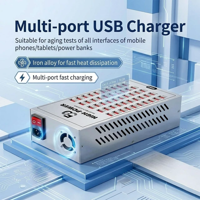 Alt view image 6 of 7 - 200W USB Charging Station,50-Port High Power Fast Charger Block,Multiple Desktop Charging Station with Smart IC Protection,Multi Port USB Charger for Multiple Devices,Great for Classroom,Office & Shop