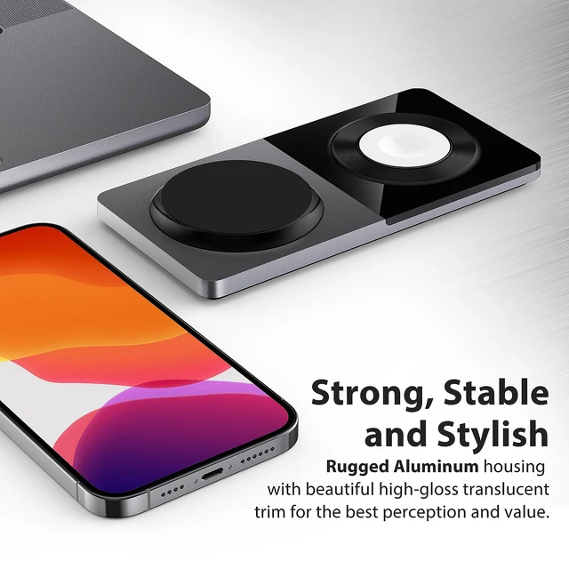 Alt view image 3 of 7 - PETINO 3 in 1 Wireless Charging Station for Apple Devices with MagSafe | For iPhone 17/Air/16/15/14/13/12, AirPods & Apple Watch, Foldable Portable Aluminum Charging Stand, Adapter Included