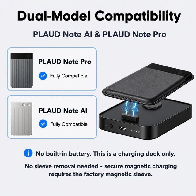 Alt view image 2 of 7 - Magnetic Charger Dock for Plaud Note Pro & Note AI, 2 Pin Magnetic Charging | Stand, USB-C Charging Cable, Plaid Plaud Replacement Charger, Compatible with Plaud Voice Recorder, Charge While Recording