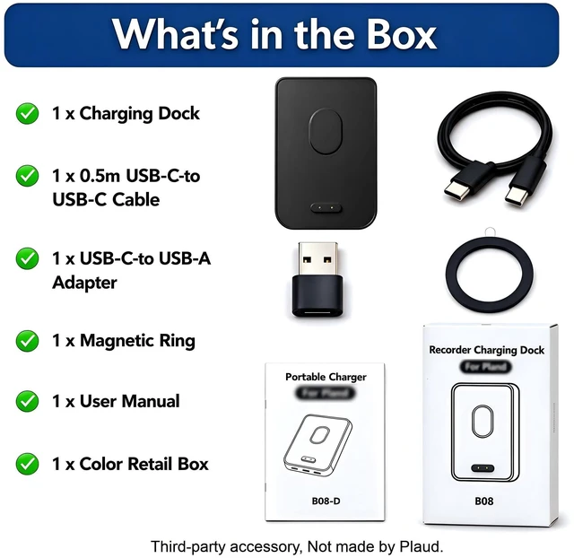 Alt view image 7 of 7 - Magnetic Charger Dock for Plaud Note Pro & Note AI, 2 Pin Magnetic Charging | Stand, USB-C Charging Cable, Plaid Plaud Replacement Charger, Compatible with Plaud Voice Recorder, Charge While Recording