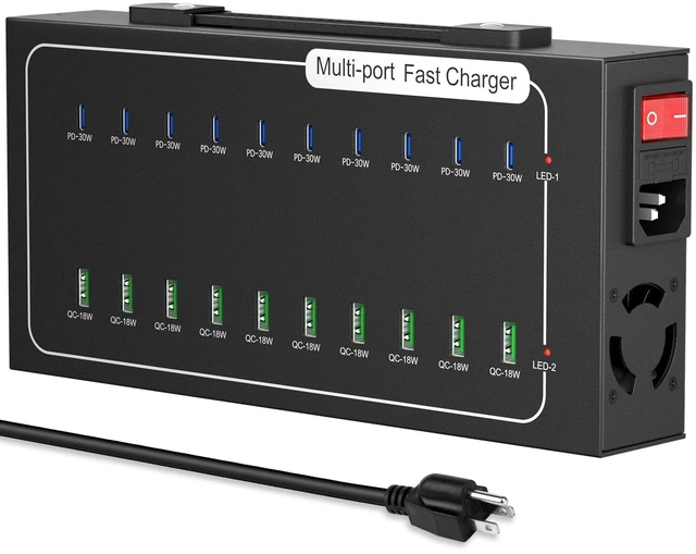 Main image of 480W USB Charging Station, ALI SEA 20 Port (10 PD+10 QC) USB C Fast Charging Station for Multiple Devices, Charger Block with Intelligent Protection for iPhone, Android Cell Phone, iPad, Tablet