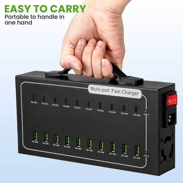 Alt view image 7 of 7 - 480W USB Charging Station, ALI SEA 20 Port (10 PD+10 QC) USB C Fast Charging Station for Multiple Devices, Charger Block with Intelligent Protection for iPhone, Android Cell Phone, iPad, Tablet