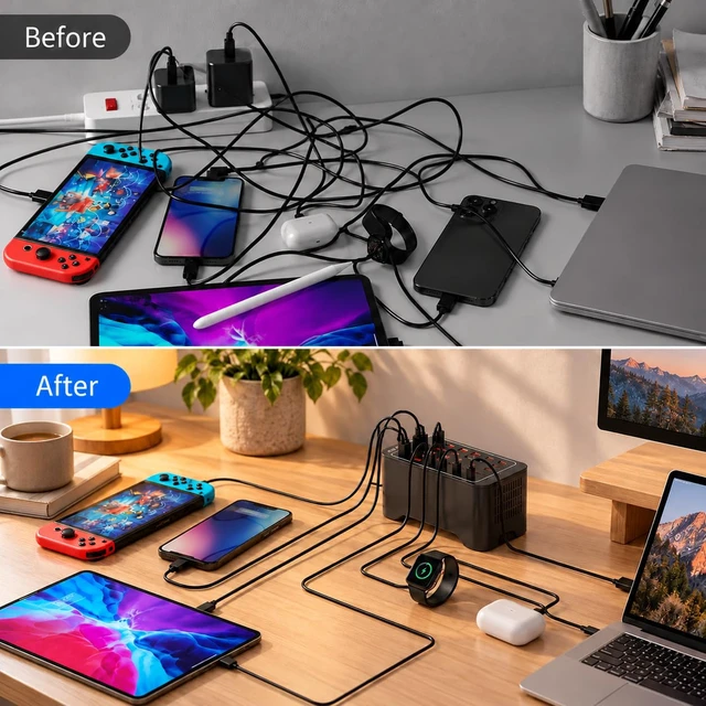 Alt view image 7 of 7 - TiTiToo 30-Port USB Charging Station 150W, 15 USB-C and 15 USB-A Ports, Smart Protection, Compatible with iPhone, iPad, Tablets, Phones, Ideal for Classroom, Office, Studio
