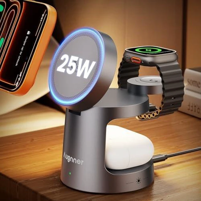 Main image of Qi2.2 25W 3 in 1 Charging Station for Apple Compatible with MagSafe | Foldable Wireless Charger, Magnetic Charger with Night Light for iPhone 18/17/16/15/14/13/12, Apple Watch & AirPods