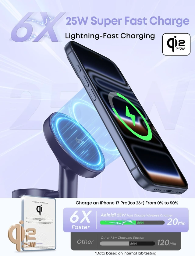 Alt view image 2 of 7 - Aeinidi 25W 3 in 1 Wireless Fast Charging Station for Apple MagSafe Charger|Strong Magnetic Cool Charging Stand for iPhone 18 Pro Max Duo 17 16 15 14 13 12, Apple Watch & AirPods, 45W Adapter Included