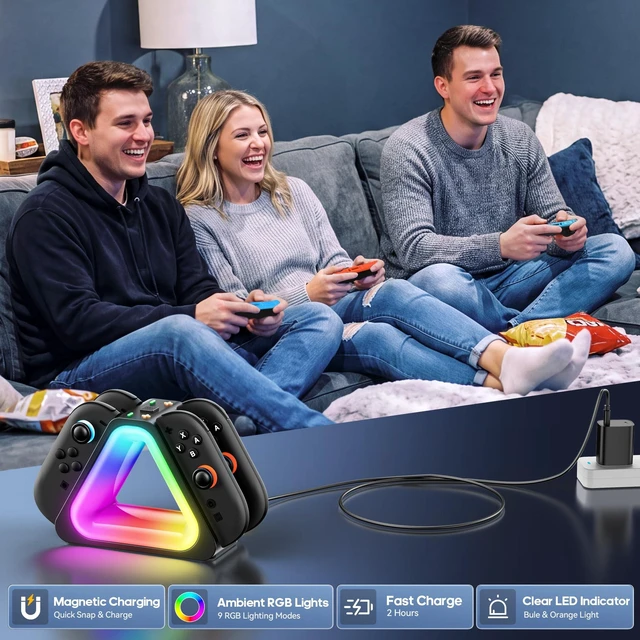 Alt view image 7 of 7 - Switch 2 Controller Charger, Switch 2 Joy con Charger, Joy con 2 Charging Docking Station, Ergonomics & Magnetic Fast Charger Dock Station with Charging Cable, DS Accessory Kits