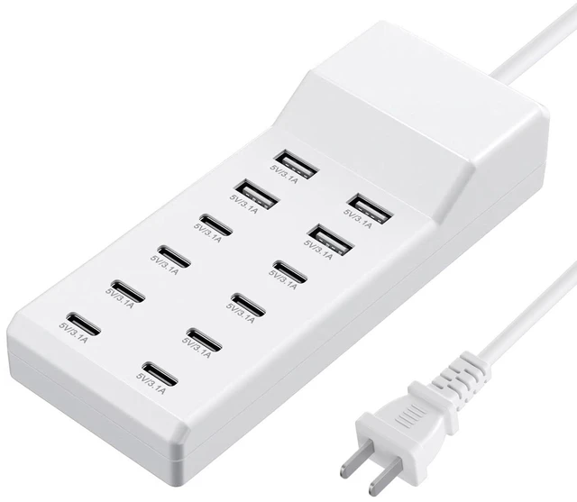 Main image of USB C Charger 50W, 12 Ports USB Charging Station with 8 USB-C and 4 USB-A, Compatible with iPhone 13/14/15/16/17/Smartphone/Tablet/Watch/Headphones and Multiple Charger Plug