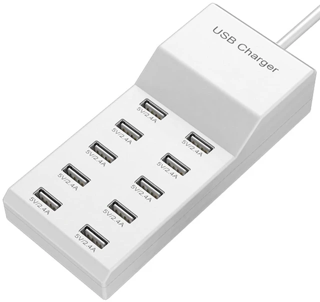 Main image of USB Wall Charger USB Charging Station for Multiple Devices Smart Charging Power Hub for Multiple Devices 10 Port Desktop Charger Charging Station Secure Block Compact for iPhone iPad Phone